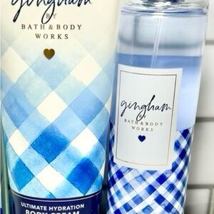 Bath & Body Works Gingham Blue and White 3 piece set